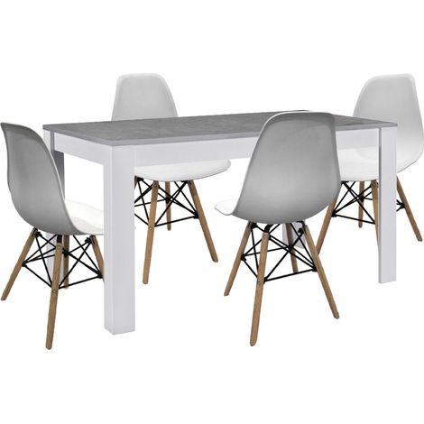 Pack Mesa de Comedor o Cocina Fija Blanco y Gris + 4 Sillas Estilo Nordico Blanco (1/5)