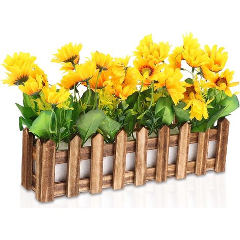 Tournesol Artificiel en Pot Décoratif, Fleur en Soie avec Base Bois (1/5)