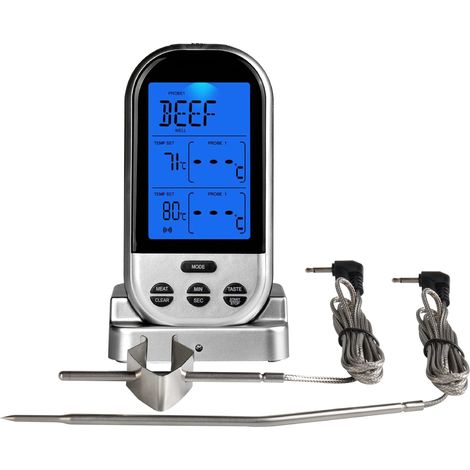 Kabelloses digitales Fleischthermometer, Küchentimer mit zwei Sonden, Kochthermometer für Rindfleisch, Smoker, Grill, Grill