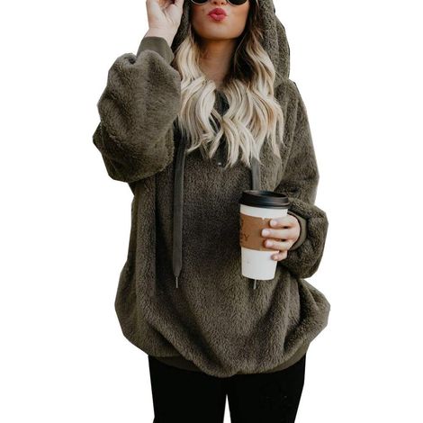 Sweat à capuche duveteux pour femme, pull confortable à poches surdimensionnées, sweat-shirt à capuche en polaire athlétique (1/5)