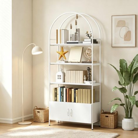 Estantería arqueada 80x30x187 cm de paneles de madera blanca, ahorra espacio -FLORAGRACE (1/5)