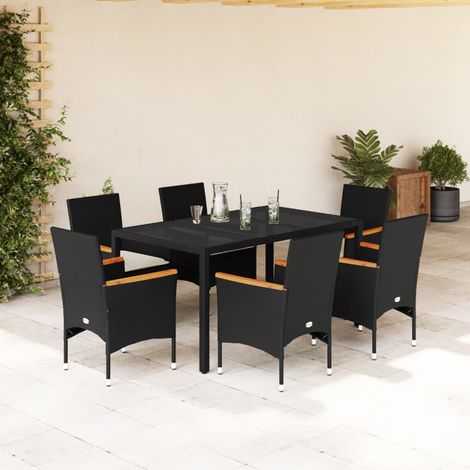 Ensemble à manger de jardin et coussins 7 pcs-Salon de jardin noir rotin acacia 211764 (1/5)