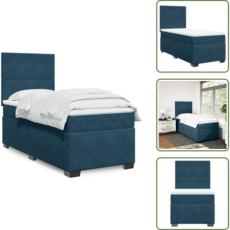 Sommier à lattes de lit avec matelas bleu 100x200 cm - Lit Double - Lit Plateforme - Literie - Matelas - Chambre À Coucher (1/5)