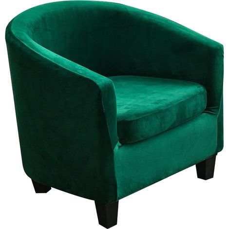 Velvet Club Chair Cover 2 Pieces Jacquard Stretch Chair Cover Convertible Tub Chair Lounge Chair Cover with Cushion Cover (Dark Green) (1/5)