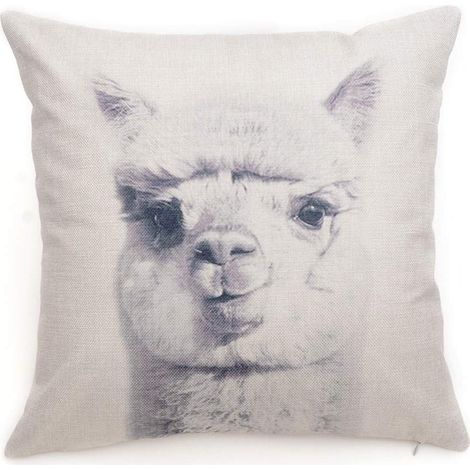 Taie D'oreiller Coton Lin Animaux Motif Coussin Décoration pour La Maison Canapé Voiture Set Banc Canapé Décor(Alpaga) (1/4)