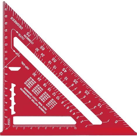 équerre de mesure de charpentier métrique impériale 7 pouces, alliage d'aluminium, règle triangulaire épaissie à 90 degrés pour le travail du bois (rouge)