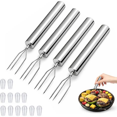 Set de 4 Fourchettes en Acier Inoxydable 430,15cm, Multifonction Maïs Barbecue Pommes de Terre, Aide à Éplucher Légumes Fruits, Réutilisable Écologique, Lavable Lave-Vaisselle, Camping Grillades Fêtes (1/5)