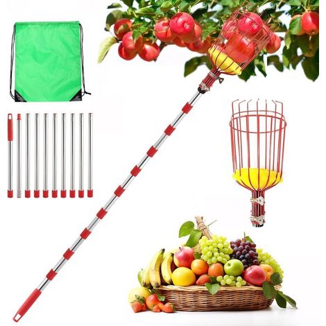Teleskop-Obstpflücker, 4,2 Meter abnehmbare Stange mit Edelstahlkorb und Schaumstoffpolster. (1/5)