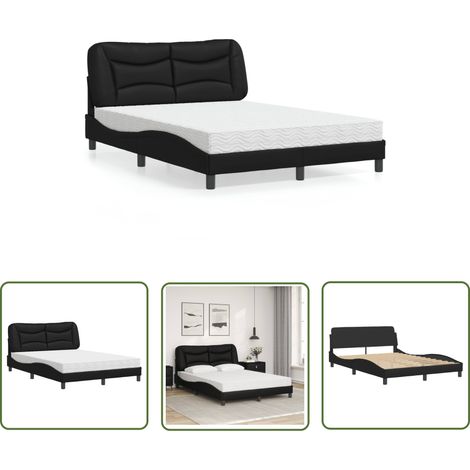 The Living Store Bett mit Matratze Schwarz 140x200 cm Kunstleder - Schlafzimmer Möbel - Doppelbett - Boxspringbetten - Bettenrahmen - Kunstleder Bett (1/5)