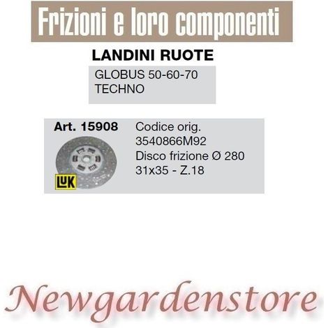 Disco embrague tractor 280mm 31x35 Z18 15908 LANDINI RUEDAS GLOBUS 50 60 70