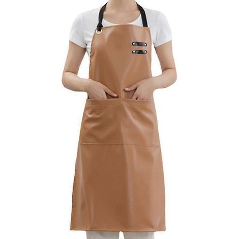 Tablier en cuir PU imperméable et résistant à l'huile, vêtement de travail pour la maison, la cuisine et le restaurant, tablier dos nu ( ) (1/2)