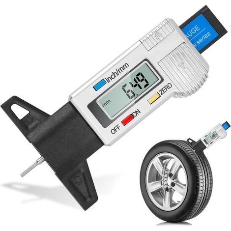 Jauge de profondeur numérique pour pneus avec écran LCD - outil de mesure précis pour contrôler l'usure des pneus de voiture, moto et véhicules utilitaires (1/5)