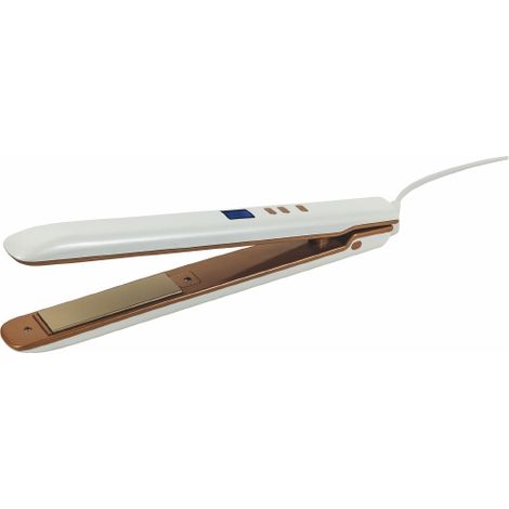 PIASTRA PER CAPELLI DIGITALE IN ACCIAIO E PLASTICA 30 W IN COLORE BIANCO ORO (1/5)