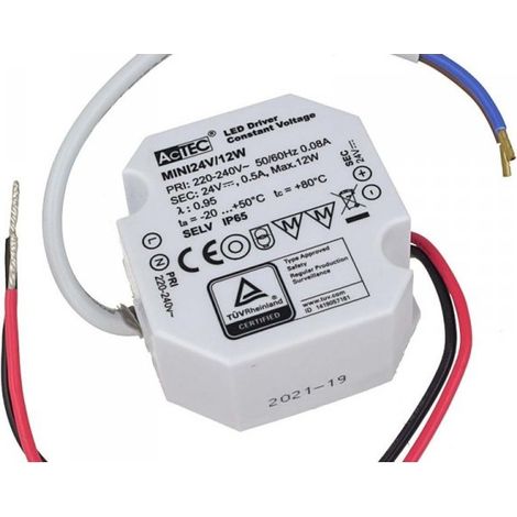 Mini Alimentatore Trasformatore Impermeabile IP67 24V 12W 0,5A Per Striscia Led 49X47X24mm (1/3)