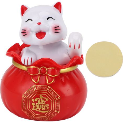 Chat porte-bonheur solaire pour voiture, décoration de caisse, petit chat rouge œil mobile, décoration de bureau, accueil de richesse. (1/5)