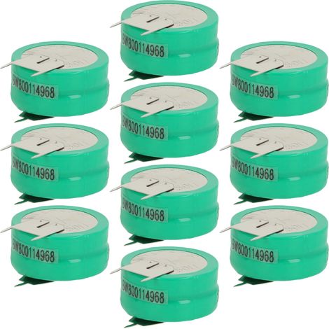 vhbw 10x NiMH replacement button cell battery tab type 2/V250H 3 pins 250mAh 2.4V suitable for model building batteries, solar lights etc.