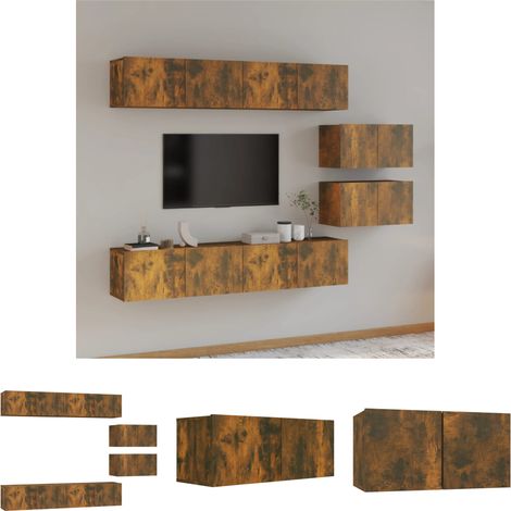 Wandmontage TV-Schrank - vidaXL 6-tlg. TV-Schrank-Set Räuchereiche Holzwerkstoff - Räuchereiche TV-Schrank (1/5)