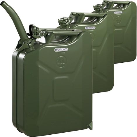 Lot de 3 Jerricans - Bidons à Carburant 20L en Métal Vert. Certifié UN (ONU) et sécurisé