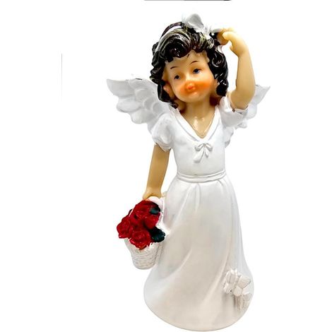 Statuetta di angelo con cesto di fiori, 15 cm