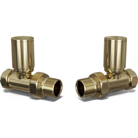 Round - Polished Brass Radiator Valves Straight 15mm