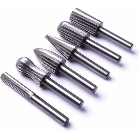 MUMU 6pcs 1/4" 6mm Steel Router Bit Set for Metal, Plastic, Wood, Stone, Grinding and Deburring (1/4)