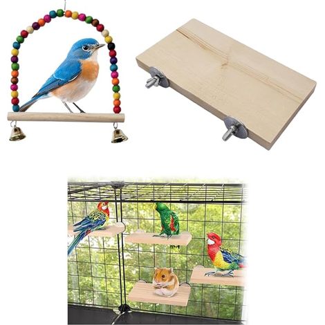 Plateformes Bois Naturel pour Oiseaux, Perche Stand en Perroquet Plate Forme De Repos, Large Balançoire Animaux Compagnie, Perroquets(L) (1/5)
