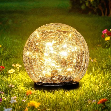 Lampes solaires de jardin en verre craquelé, étanche, pour terrasse, cour, pelouse, décoration de fête d'anniversaire (Lumière au sol) [Classe énergétique E] (1/5)