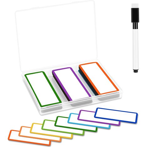 Bandes d'étiquettes magnétiques – 80 étiquettes magnétiques effaçables (8 cm x 3 cm) pour tableaux blancs, réfrigérateurs, cuisines et bureaux (Assortiment varié) (1/5)