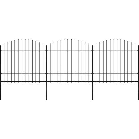 Clôture de jardin-Grillage de jardin avec dessus en forme de lance en acier 537 x 175 cm Noir (1/5)