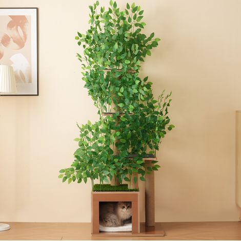 Tiragraffi per gatti a forma di albero 190 cm con 4 piattaforme e rifugio, MDF verde (1/5)