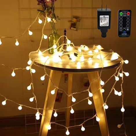 Guirlande lumineuse LED 10 m 100 LED blanc chaud, étanche dimmable extensible, 8 modes d'éclairage avec télécommande RF sans fil, pour décoration chambre sapin Noël jardin (1/5)