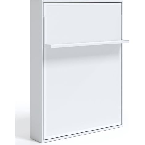 Lit escamotable vertical 140x190 avec étagère Habitat-Avec matelas-Coffrage Blanc-Façade Chêne 3D (1/5)