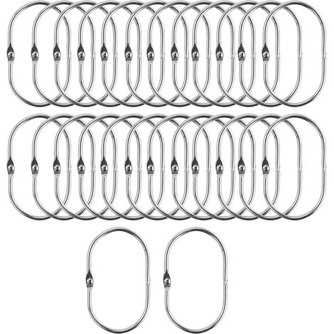 Lot de 26 Anneau de rideau, Métal argenté, Design charnière, Résistant corrosion, Pour salle de bain (1/5)