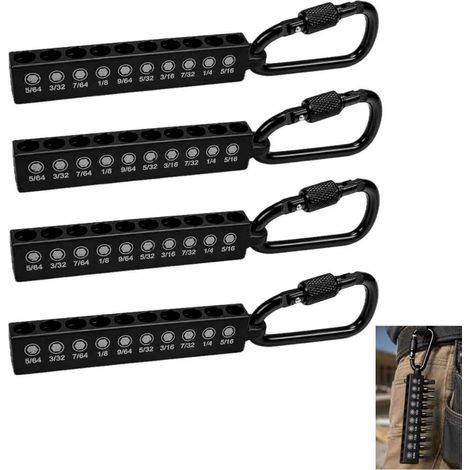 Sollbry 4 Pièces Porte-Embouts avec Mousqueton, Porte-Embouts Porte-Clés de 1/4 de Pouce, Organiseur en Caoutchouc pour Ceinture, 10 Trous pour Atelier, Noir (1/5)
