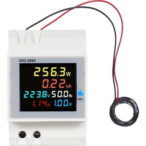 Testeur de compteur d'énergie monophasé numérique 6 en 1 D52-2065, montage sur rail DIN, moniteur de tension, courant, facteur de puissance, consommation active (kWh), 40 V à 300 V CA, 100 A (1/5)