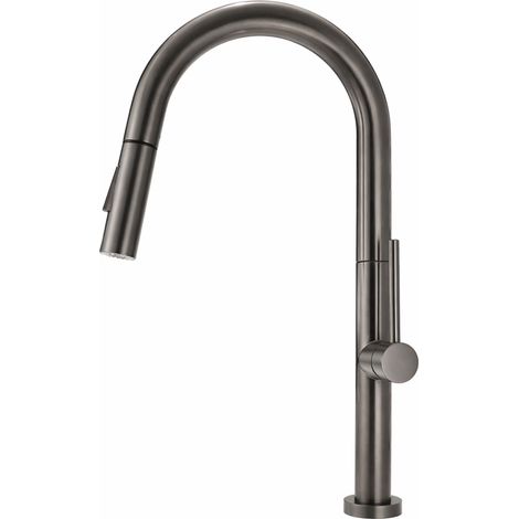 Mitigeur de Cuisine en Acier Inoxydable Chromé, Robinet d’Évier à Bec Haut avec Douchette Extractible (1/2)