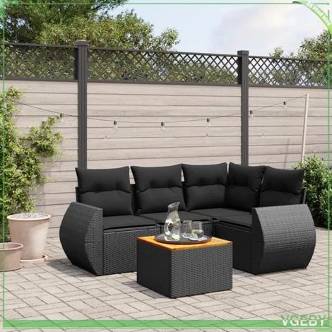 Salon de jardin 5 pcs - 3257315 - Noir - Résine tressée (poly rotin) - Table acacia (1/3)