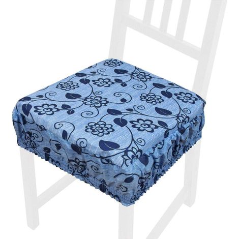Coussin pour Chaise En Coton Amovible Lavable Bande Élastique Housse De Chaise Fleurì - Bleu