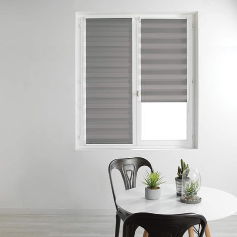 Homemaison – Store enrouleur jour et nuit 45 x 180 cm – Polyester – Pose facile sans perçage – Couleur gris – Kit de fixation inclus (1/5)