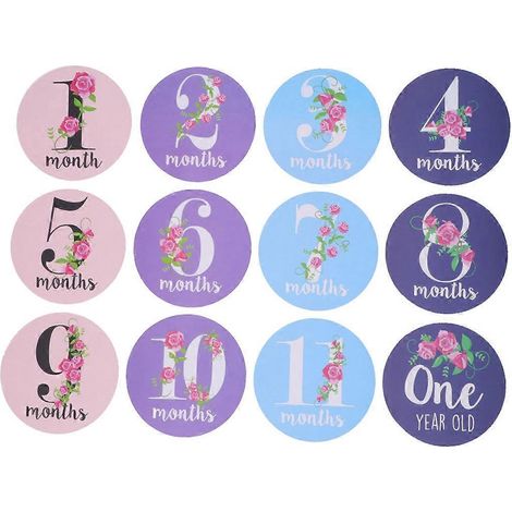 12 autocollants mensuels à motifs floraux pour bébé et nouveau-né-1111cm