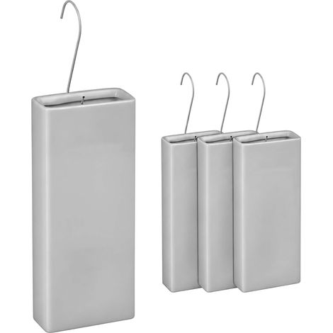 Relaxdays Radiator Humidifier, 4-Piece Set, Water Evaporator for Radiators, incl. Hanging Hooks, Ceramic, Light Grey (1/5)