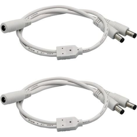 Lot de 2 câbles répartiteurs d'alimentation 5,5 x 2,1 mm, Câble répartiteur 1 femelle vers 2 mâles Câble d'alimentation DC 2 voies Y répartiteur pour bande lumineuse LED (1/4)