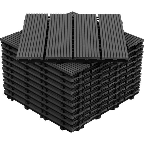 Jiubiaz Lot de 22 WPC Dalles de terrasse 4 lattes2 m², 30 x 30 cm, Dalles clipsables Composite bois Anthracite