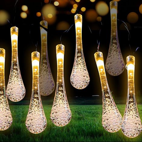 Solar-Lichterkette für den Außenbereich, 7 m, 50 LEDs, Wassertropfen-Solar-Lichterkette, 8 Modi, wasserdichte Solar-Lichterkette für den Außenbereich für Gartenparty, Weihnachten (warmweiß)