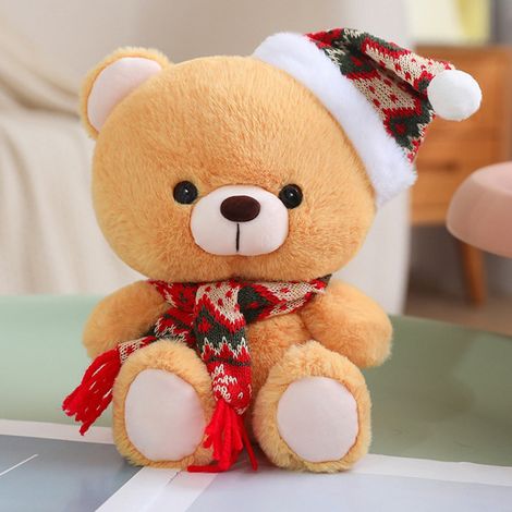 Peluche Ours - Chapeau De Père Noël - Velours Brun - Décor De Chambre D Enfant - Cadeau De Noël - 23 cm - 150 g (1/5)