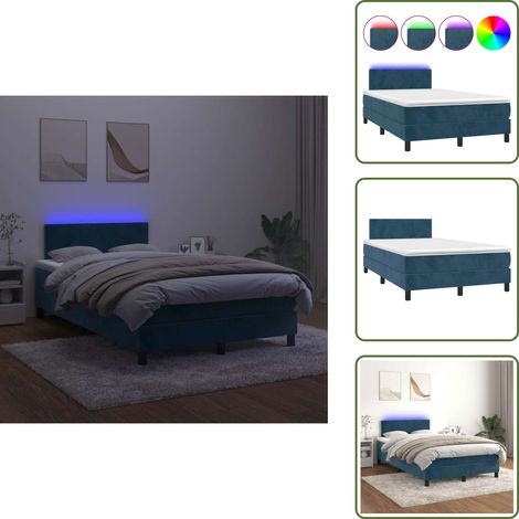 The Living Store Sommier à lattes de lit avec matelas LED bleu foncé 120x190 cm - Lit Plateforme - Lit Design - Lit Capitonné - Lit Velours - Lit Avec Éclairage Led (1/5)