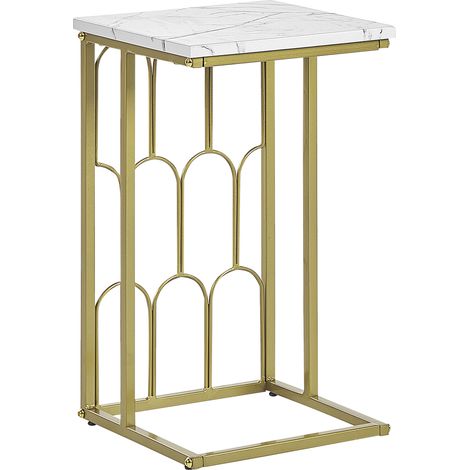 Mesa auxiliar dorada con efecto mármol blanco tablero cuadrado MDF hierro metal base dorada glamour Pandale (1/5)