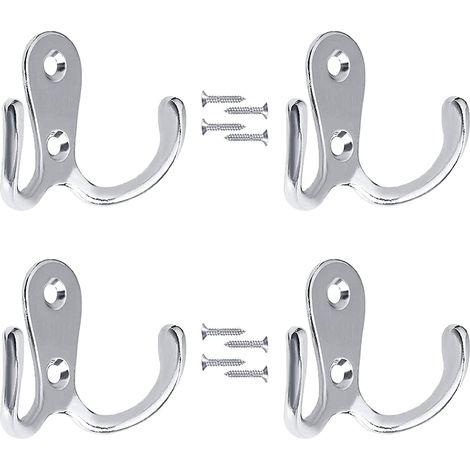 Lot de 4 porte-manteaux doubles en forme de fourchette, à fixer au mur pour salle de bain, chambre ou porte. (1/5)