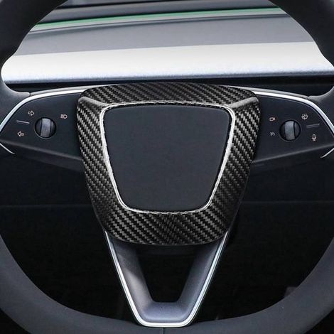 Carbon fiber steering wheel airbag cover for 24 refreshed Tesla Model 3 models (1/5)