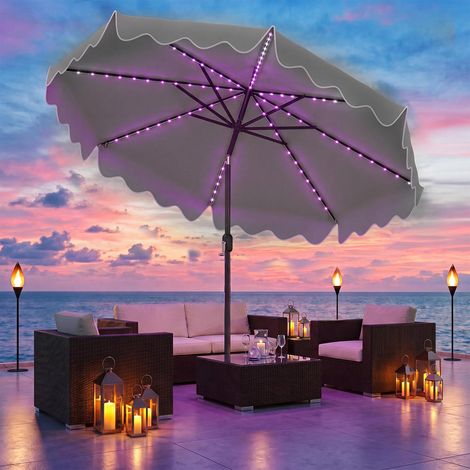 Pour vos soirées en extérieur, parasol de jardin facile à ouvrir, avec éclairage LED 12 modes et charge solaire (1/5)